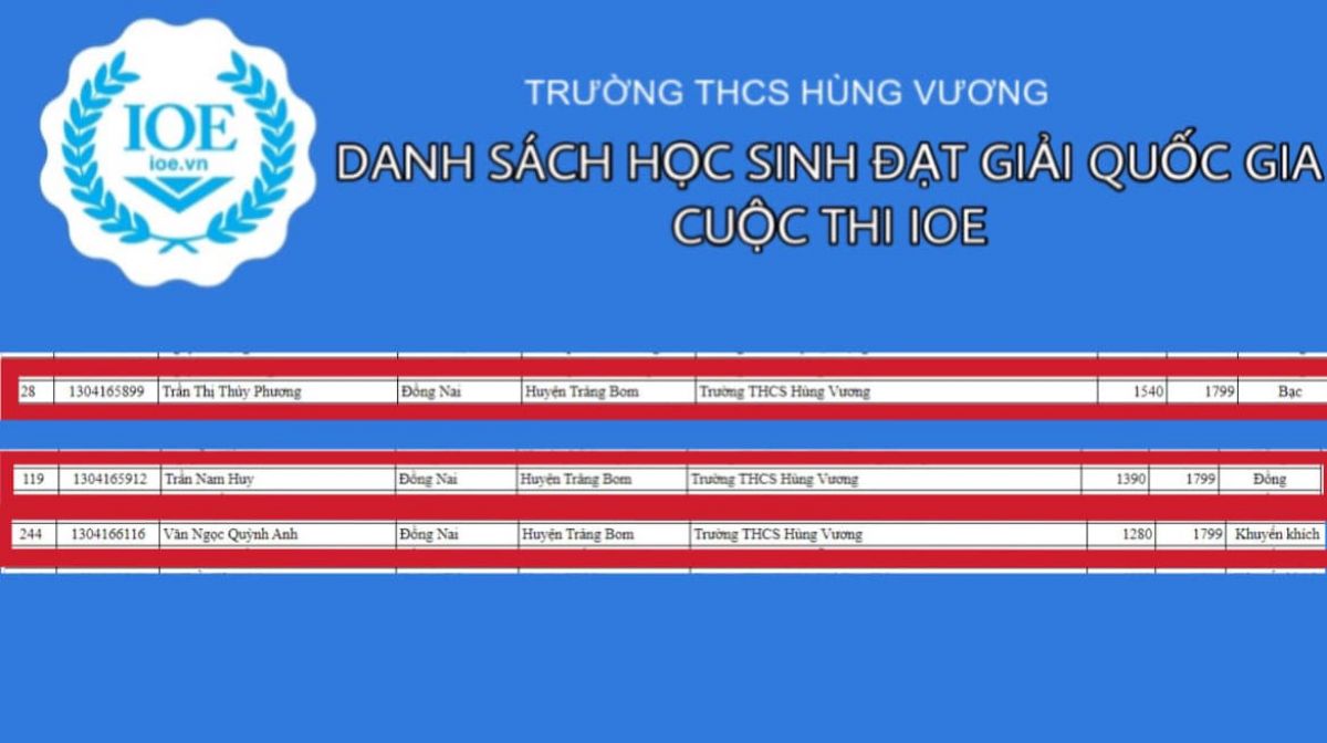 Ch&uacute;c mừng kết quả IOE cấp quốc gia của HS H&ugrave;ng Vương